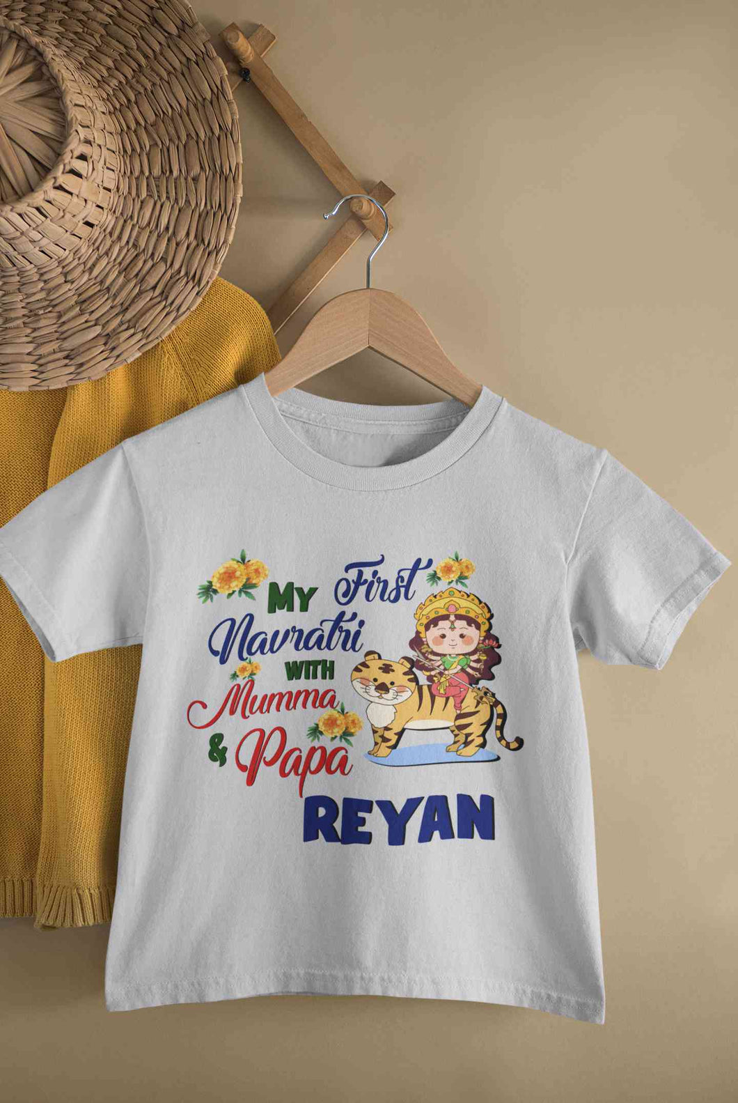 Custom Name My First Navratri With Mumma And Papa Half Sleeves T-Shirt for Boy-KidsFashionVilla