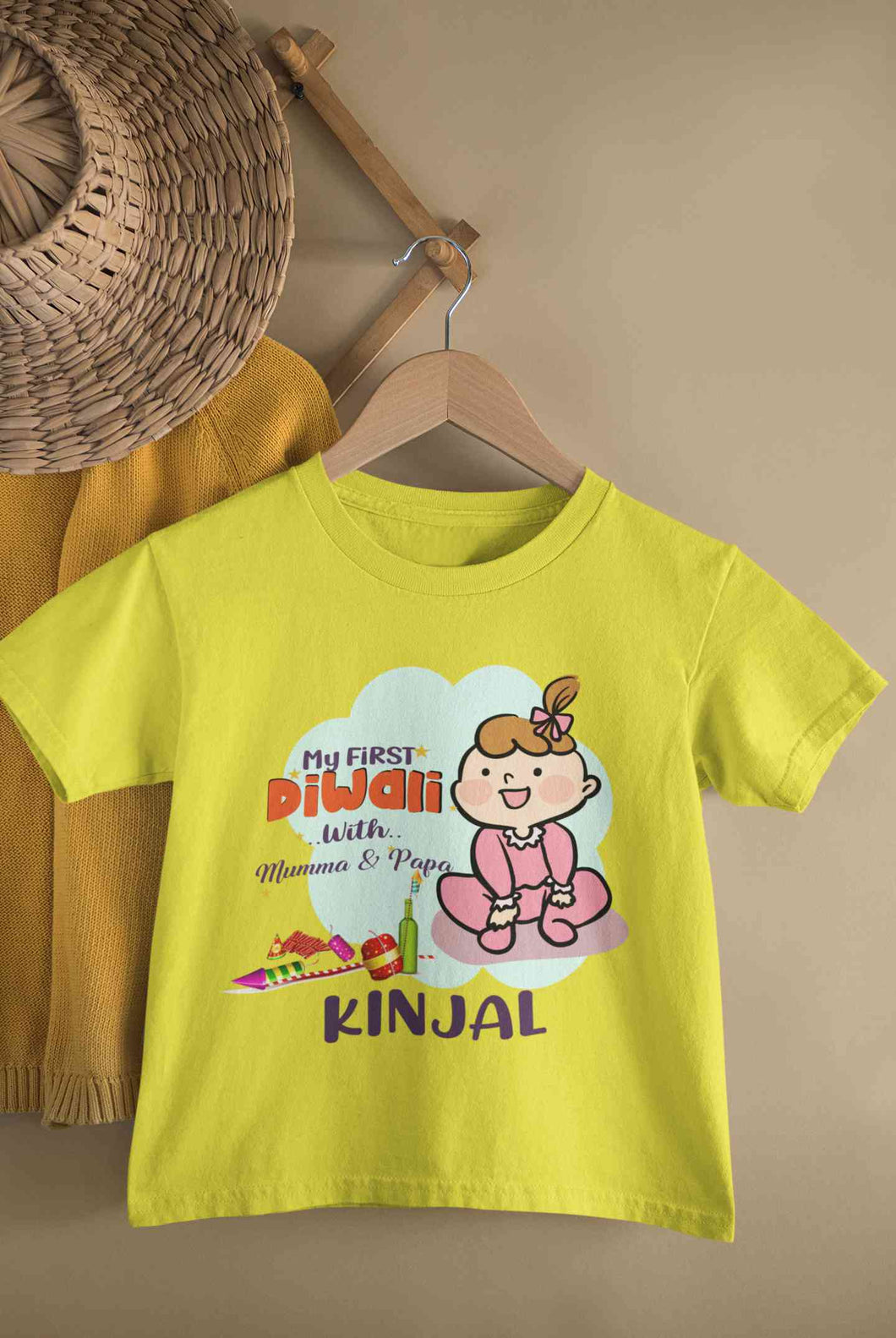 Custom Name My First Diwali With Mumma Papa Half Sleeves T-Shirt For Girls -KidsFashionVilla