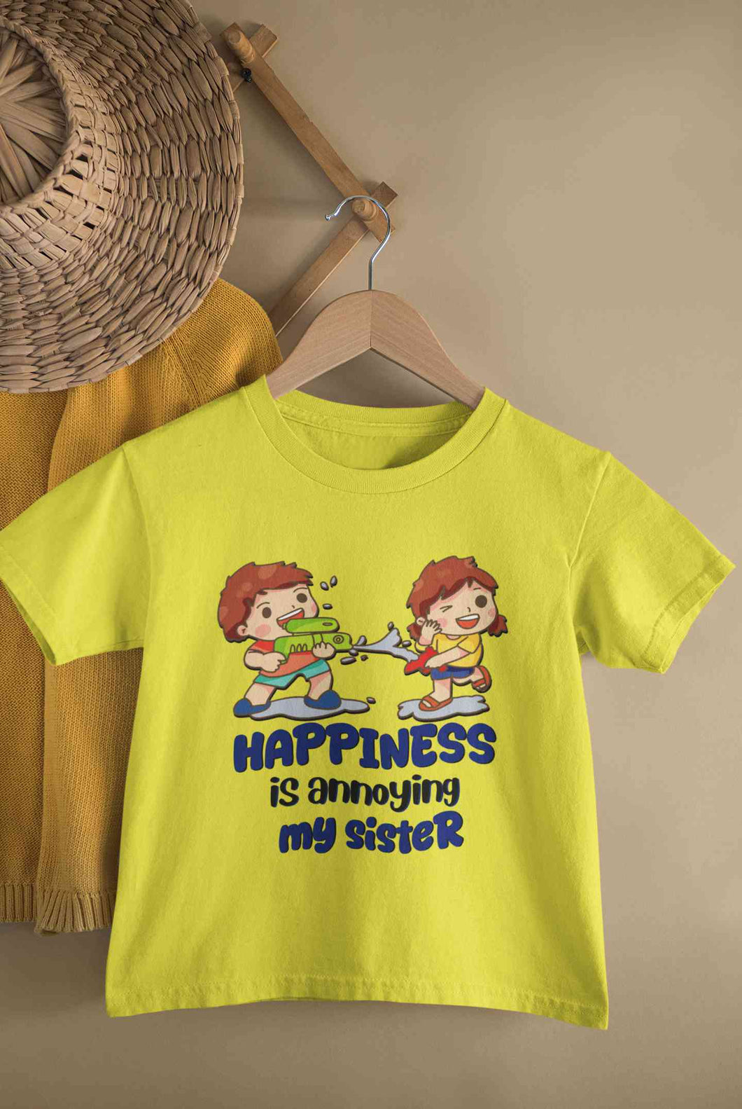 Happiness Is Annoying My Sister Raksha Bandhan Half Sleeves T-Shirt For Girls -KidsFashionVilla