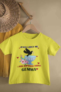 Custom Name Jesus Loves Me Baptism Christening Day Half Sleeves T-Shirt for Boy-KidsFashionVilla