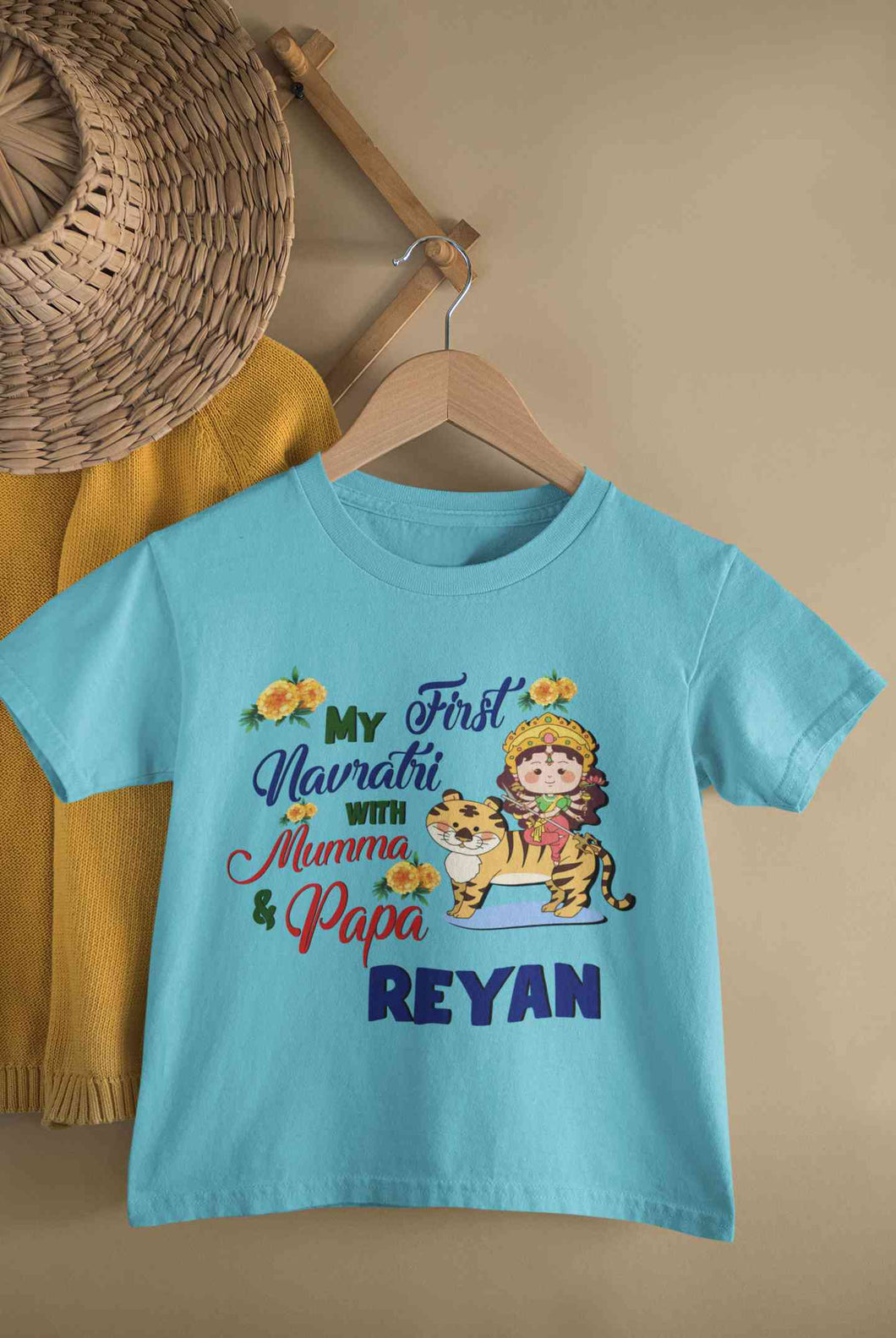 Custom Name My First Navratri With Mumma And Papa Half Sleeves T-Shirt for Boy-KidsFashionVilla