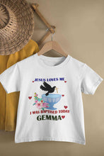 Load image into Gallery viewer, Custom Name Jesus Loves Me Baptism Christening Day Half Sleeves T-Shirt for Boy-KidsFashionVilla
