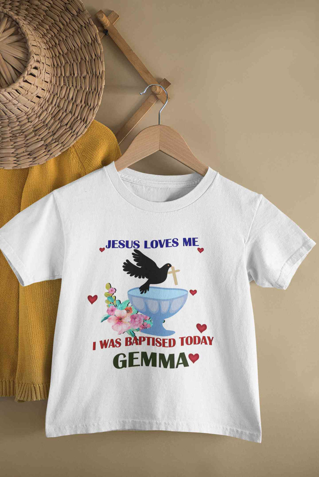 Custom Name Jesus Loves Me Baptism Christening Day Half Sleeves T-Shirt for Boy-KidsFashionVilla