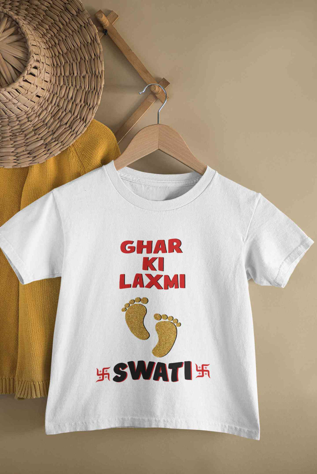 Custom Name Ghar Ki Laxmi Half Sleeves T-Shirt For Girls -KidsFashionVilla
