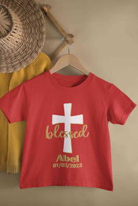 Custom Name And Date Blessed Baptism Christening Day Half Sleeves T-Shirt for Boy-KidsFashionVilla