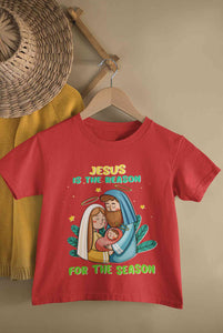 Jesus Is The Reason For The Season Christmas Half Sleeves T-Shirt For Girls -KidsFashionVilla
