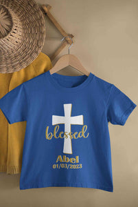 Custom Name And Date Blessed Baptism Christening Day Half Sleeves T-Shirt for Boy-KidsFashionVilla