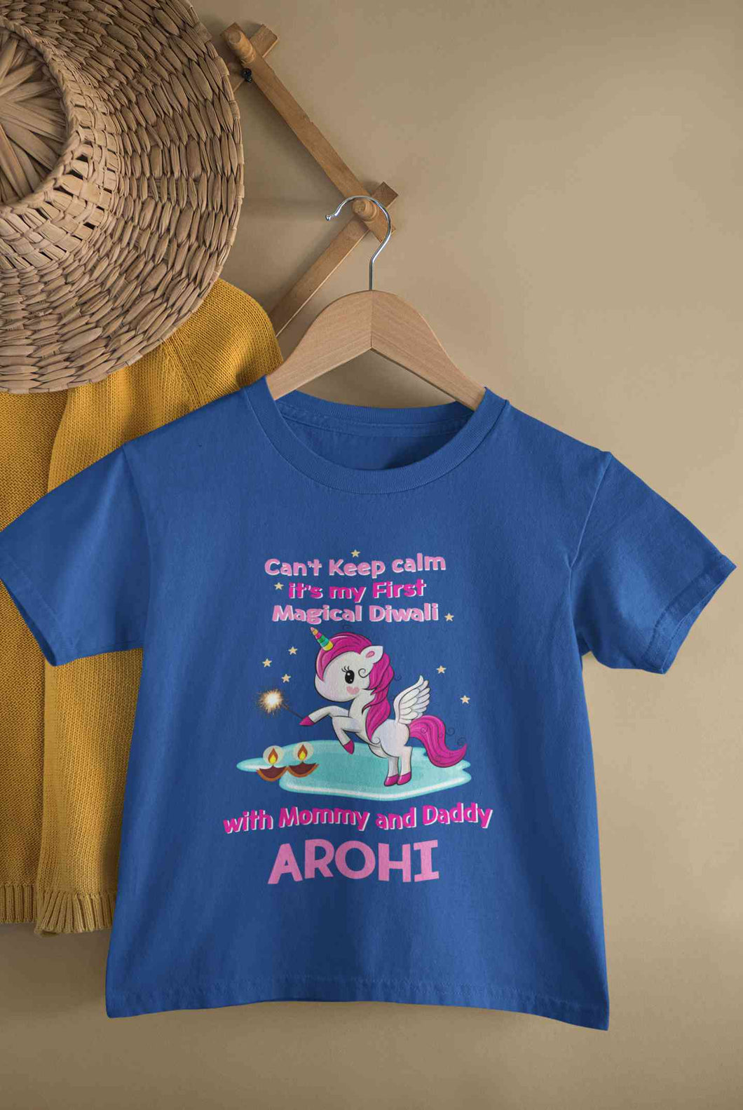 Custom Name Cant Keep Calm Its My First Diwali With Mummy Daddy Half Sleeves T-Shirt For Girls -KidsFashionVilla