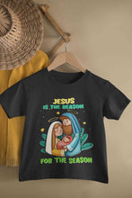 Load image into Gallery viewer, Jesus Is The Reason For The Season Christmas Half Sleeves T-Shirt For Girls -KidsFashionVilla
