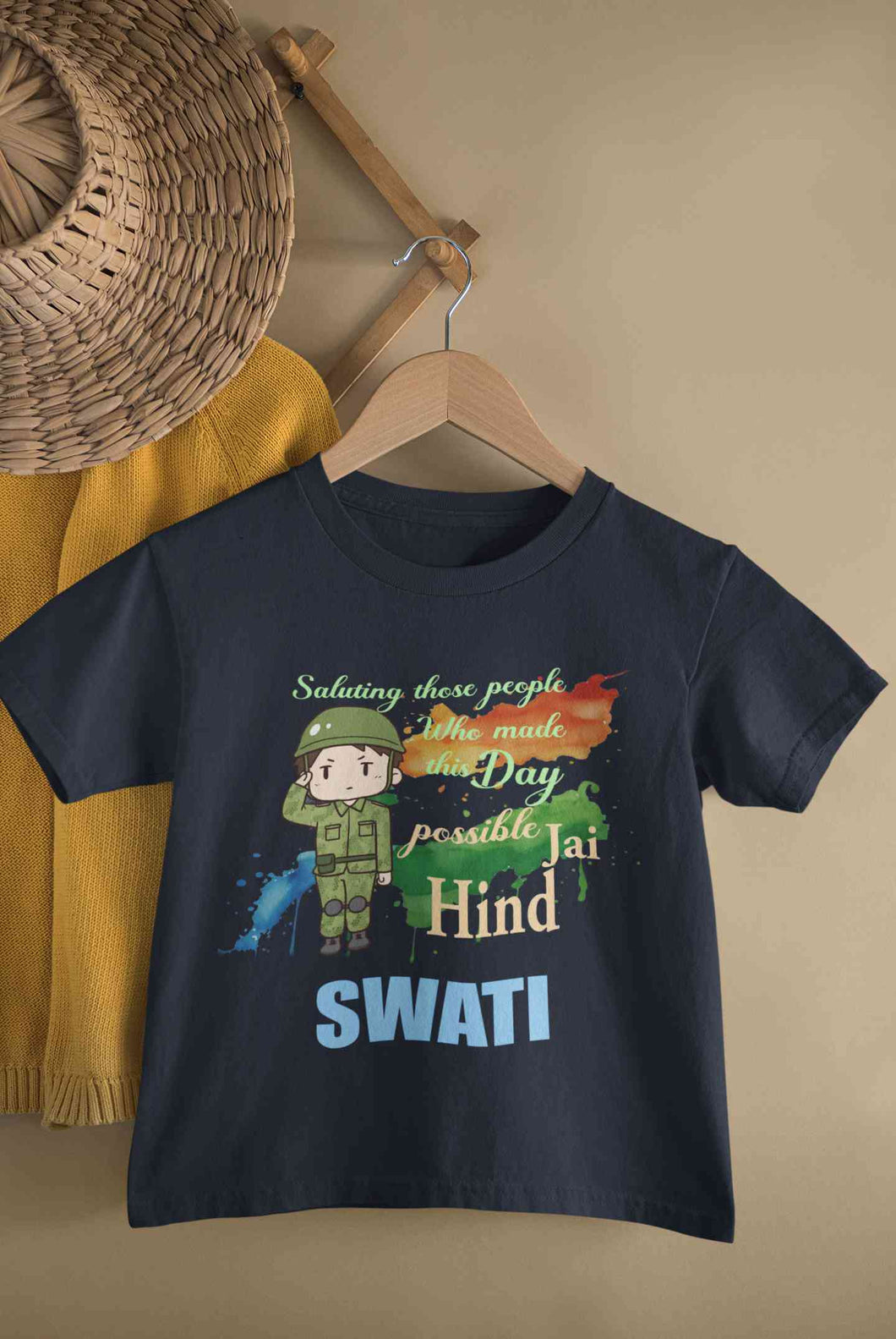 Custom Name Saluting Those People Who Made This Day Possible Jai Hind Independence Day Half Sleeves T-Shirt For Girls -KidsFashionVilla