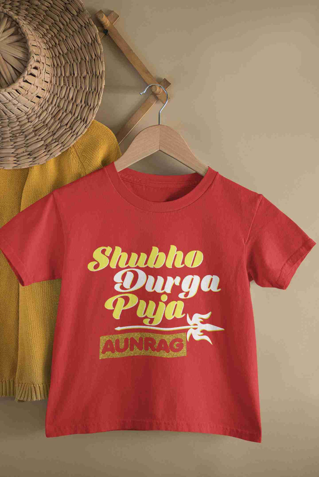 Custom Name Shubo Durga Puja Half Sleeves T-Shirt for Boy-KidsFashionVilla