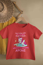 Load image into Gallery viewer, Custom Name Cant Keep Calm Its My First Diwali With Mummy Daddy Half Sleeves T-Shirt For Girls -KidsFashionVilla
