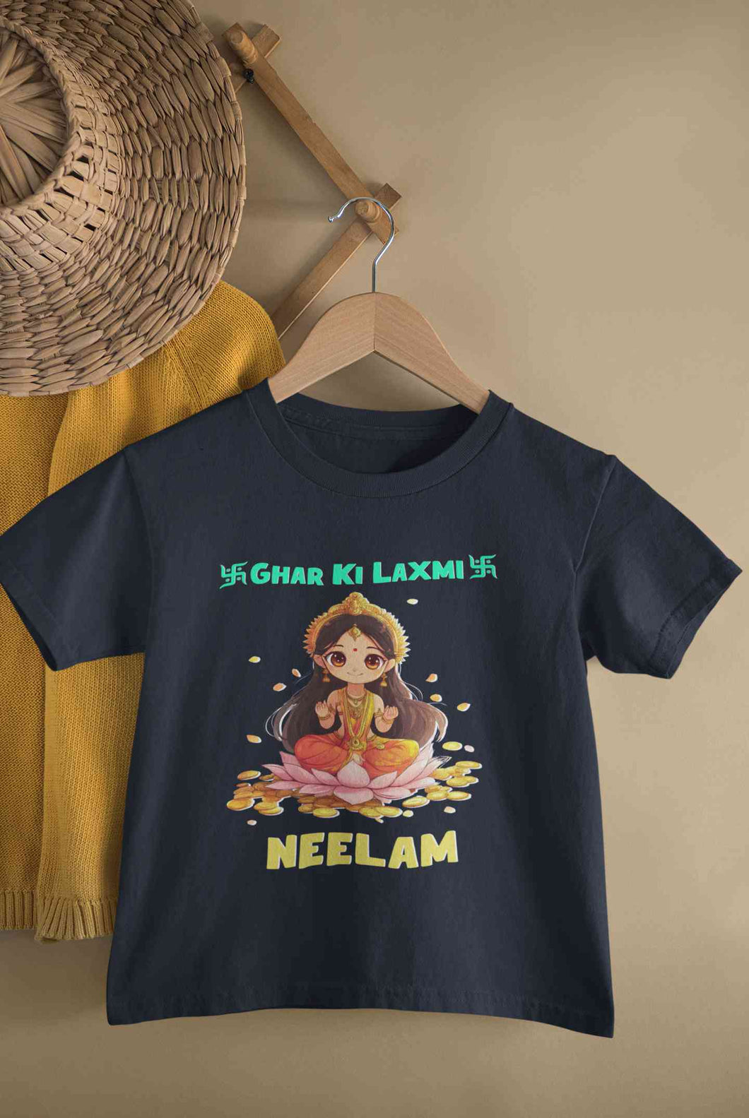 Custom Name Ghar Ki Laxmi Half Sleeves T-Shirt For Girls -KidsFashionVilla