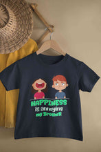 Load image into Gallery viewer, Happiness Is Annoying My Brother Raksha Bandhan Half Sleeves T-Shirt For Girls -KidsFashionVilla
