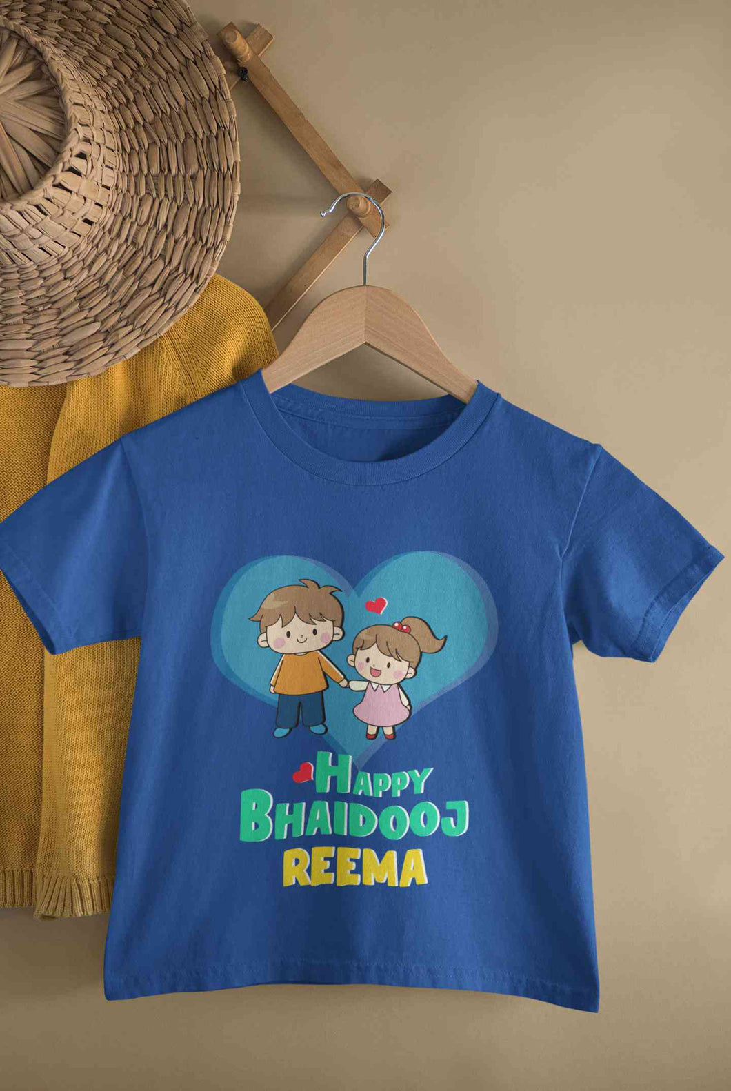 Custom Name Happy Bhai Dooj Half Sleeves T-Shirt For Girls -KidsFashionVilla