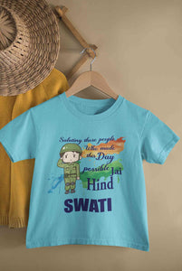 Custom Name Saluting Those People Who Made This Day Possible Jai Hind Independence Day Half Sleeves T-Shirt For Girls -KidsFashionVilla