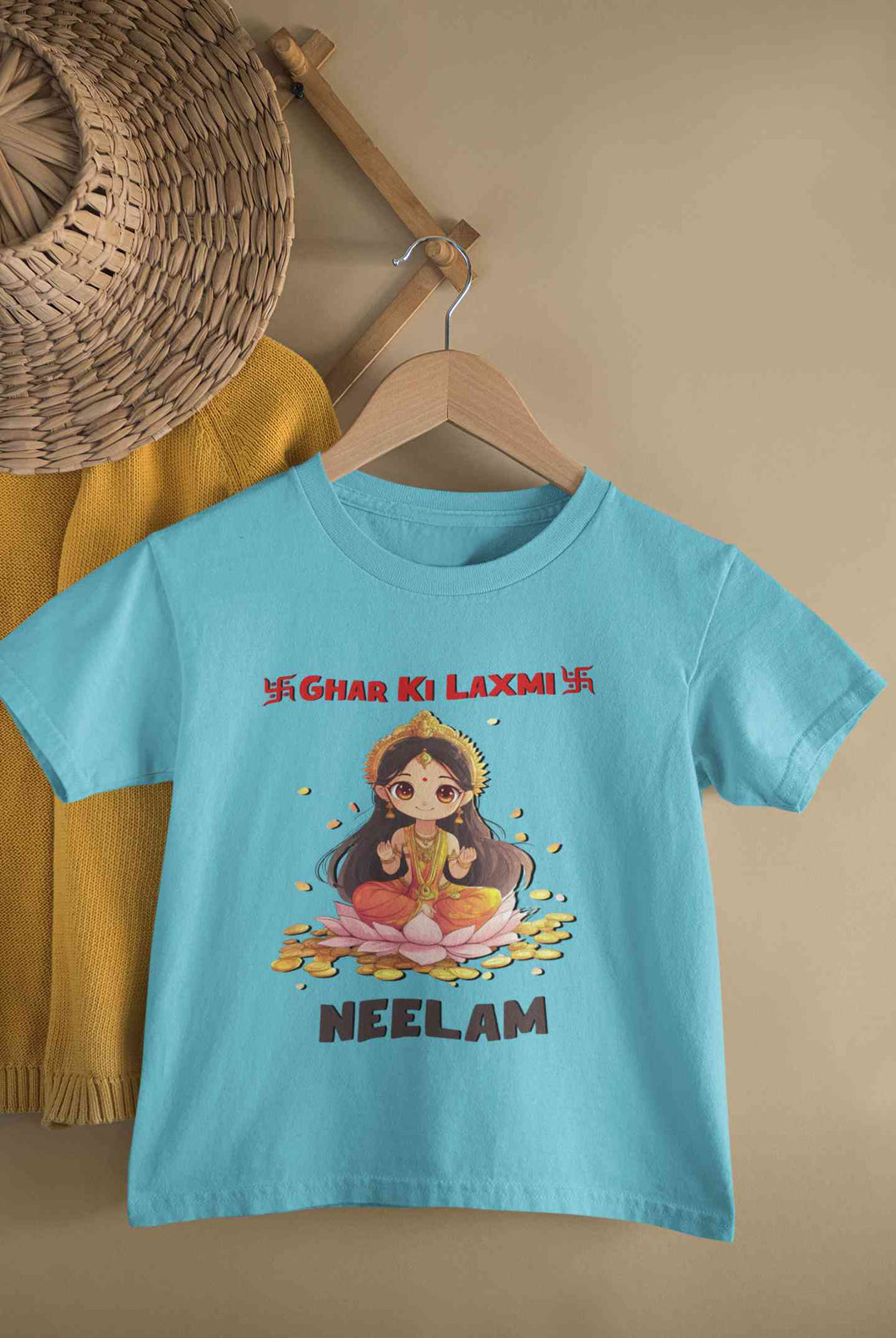 Custom Name Ghar Ki Laxmi Half Sleeves T-Shirt For Girls -KidsFashionVilla