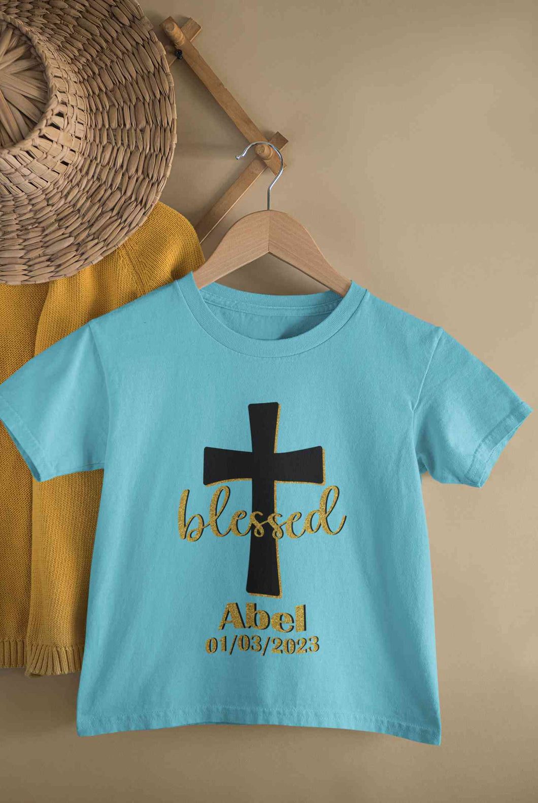 Custom Name And Date Blessed Baptism Christening Day Half Sleeves T-Shirt For Girls -KidsFashionVilla