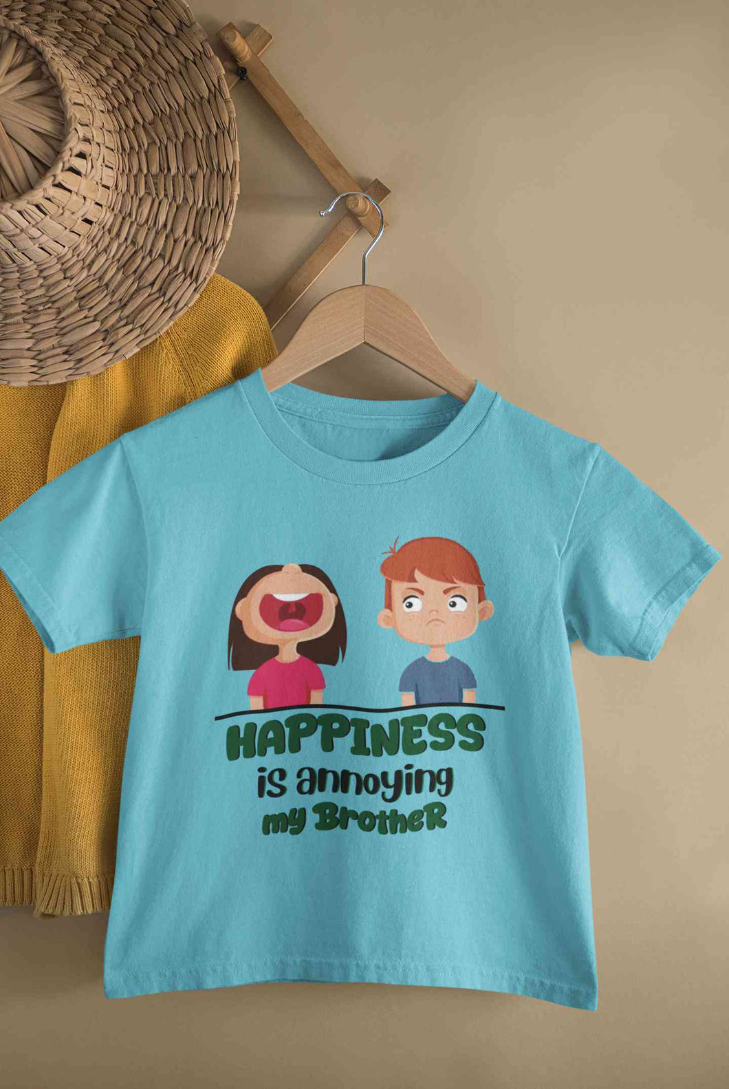 Happiness Is Annoying My Brother Raksha Bandhan Half Sleeves T-Shirt for Boy-KidsFashionVilla