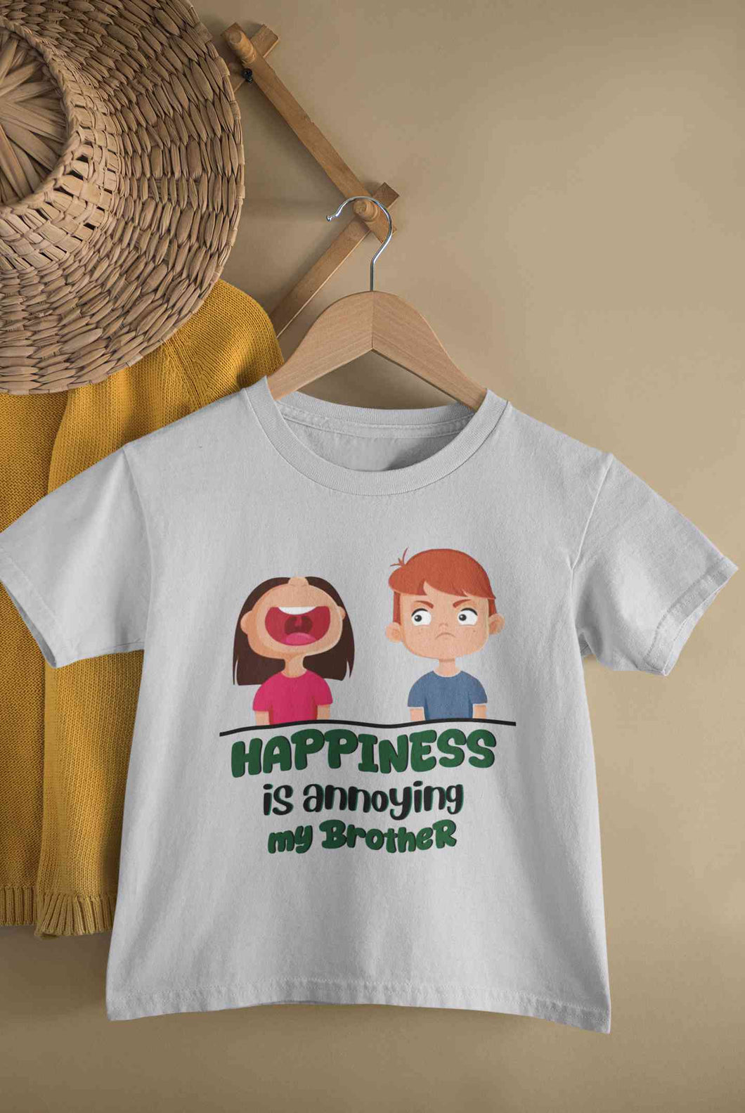 Happiness Is Annoying My Brother Raksha Bandhan Half Sleeves T-Shirt For Girls -KidsFashionVilla