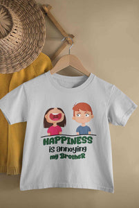 Happiness Is Annoying My Brother Raksha Bandhan Half Sleeves T-Shirt For Girls -KidsFashionVilla