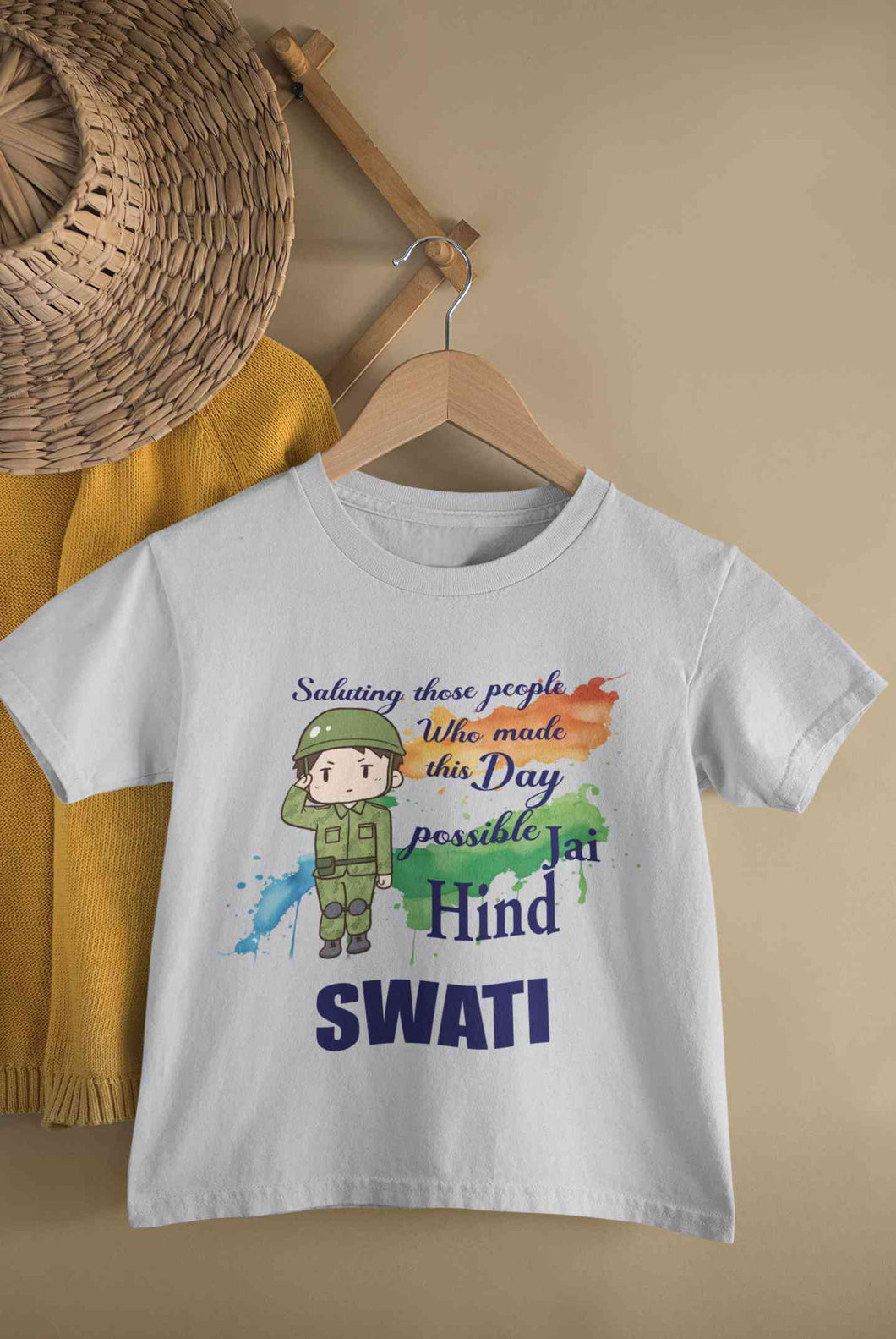 Custom Name Saluting Those People Who Made This Day Possible Jai Hind Independence Day Half Sleeves T-Shirt For Girls -KidsFashionVilla