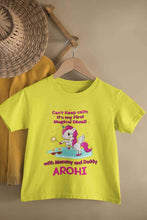 Load image into Gallery viewer, Custom Name Cant Keep Calm Its My First Diwali With Mummy Daddy Half Sleeves T-Shirt For Girls -KidsFashionVilla
