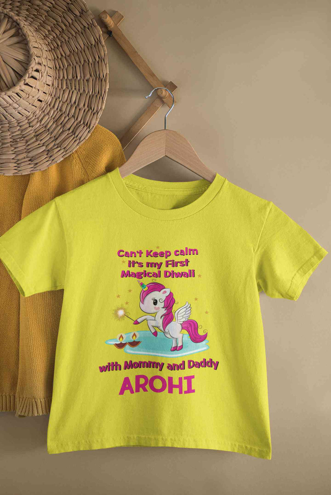 Custom Name Cant Keep Calm Its My First Diwali With Mummy Daddy Half Sleeves T-Shirt For Girls -KidsFashionVilla