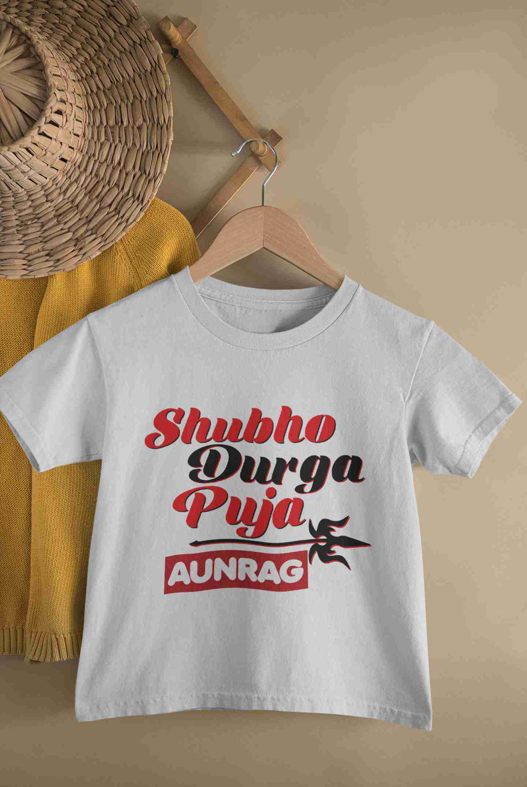 Custom Name Shubo Durga Puja Half Sleeves T-Shirt for Boy-KidsFashionVilla