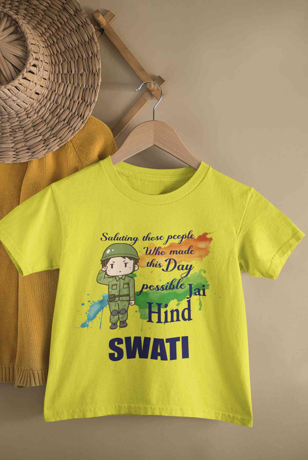 Custom Name Saluting Those People Who Made This Day Possible Jai Hind Independence Day Half Sleeves T-Shirt For Girls -KidsFashionVilla