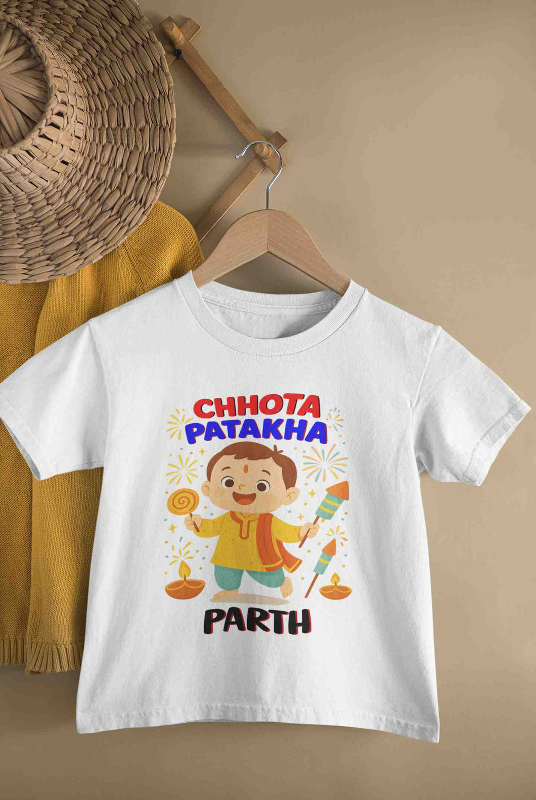 Custom Name Chhota Patakha With Diwali Half Sleeves T-Shirt for Boy-KidsFashionVilla