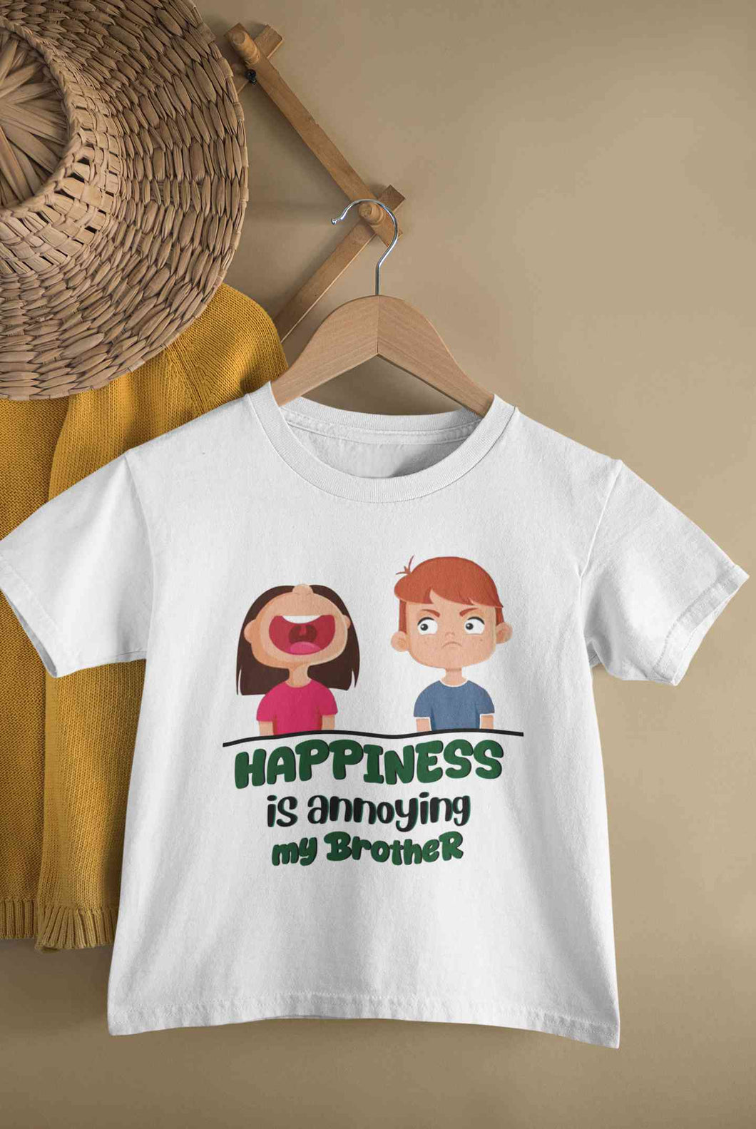 Happiness Is Annoying My Brother Raksha Bandhan Half Sleeves T-Shirt For Girls -KidsFashionVilla