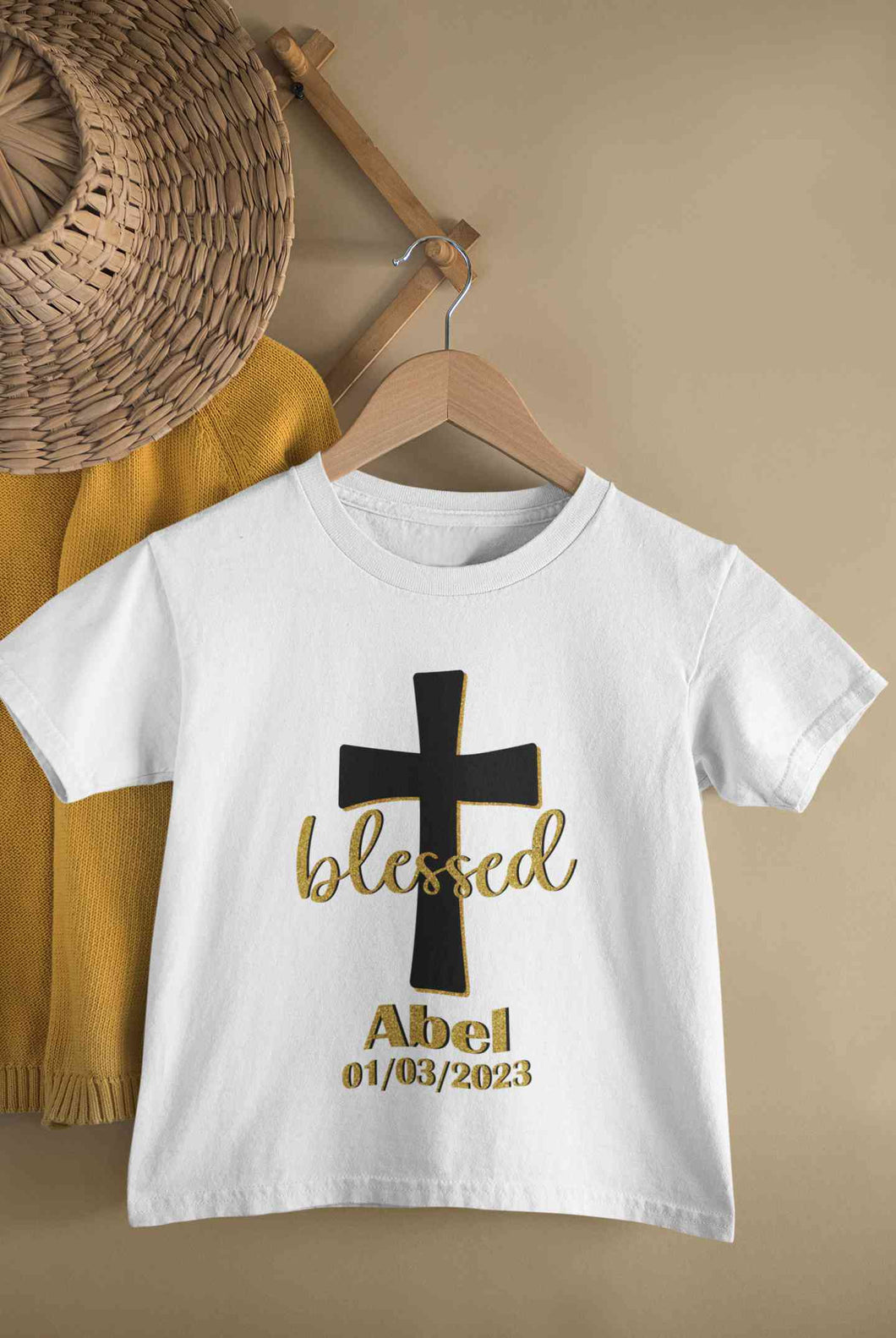 Custom Name And Date Blessed Baptism Christening Day Half Sleeves T-Shirt for Boy-KidsFashionVilla