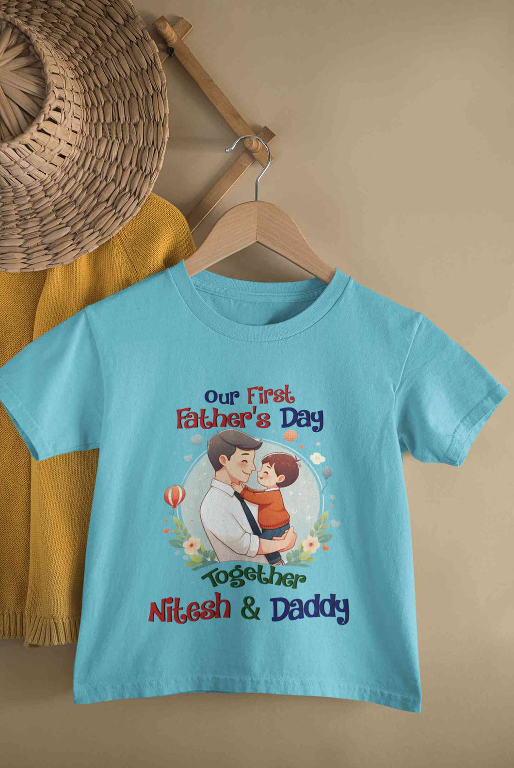 Custom Name Our First Father Day Half Sleeves T-Shirt for Boy-KidsFashionVilla