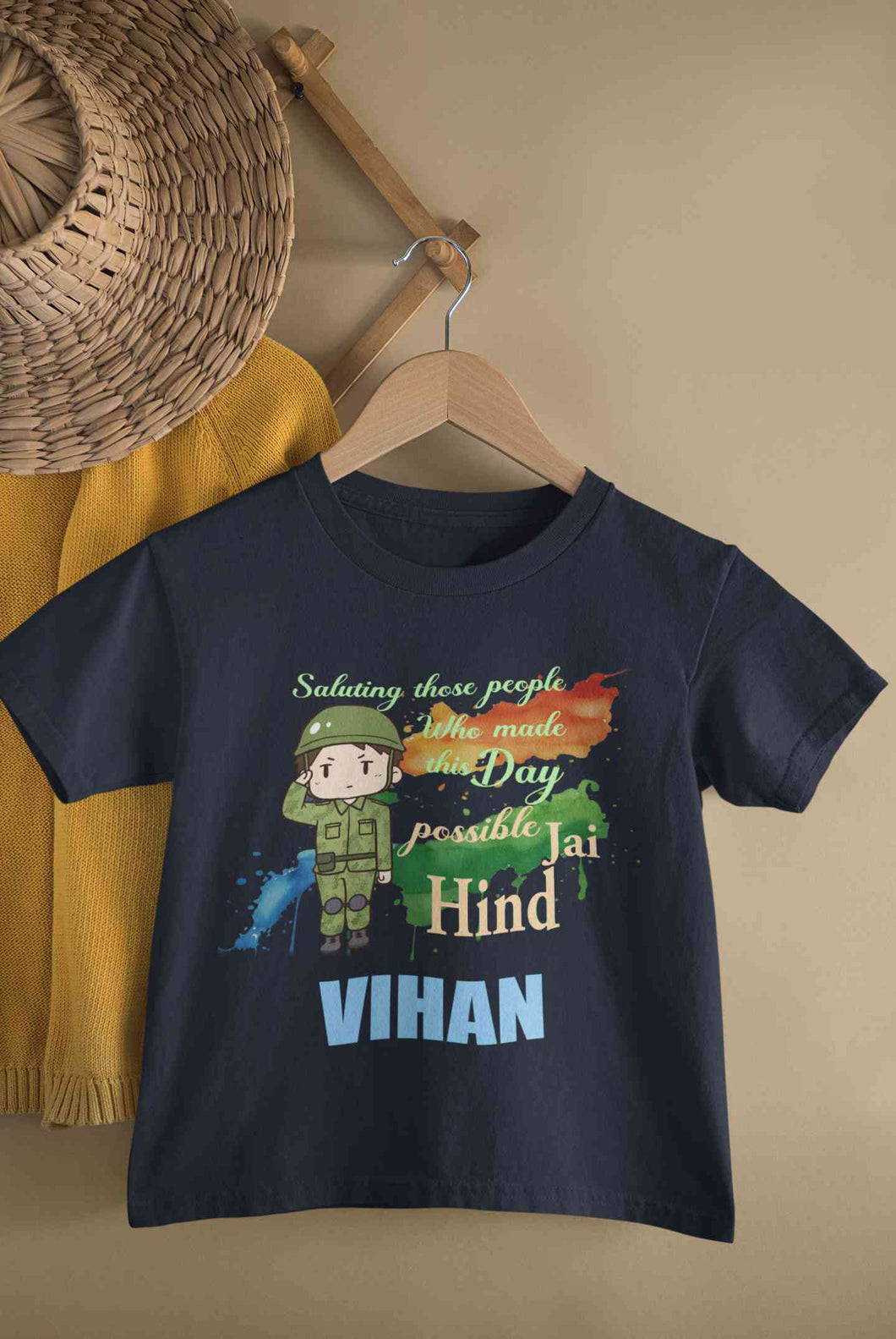 Custom Name Saluting Those People Who Made This Day Possible Jai Hind Independence Day Half Sleeves T-Shirt for Boy-KidsFashionVilla