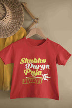Load image into Gallery viewer, Custom Name Shubo Durga Puja Half Sleeves T-Shirt For Girls -KidsFashionVilla
