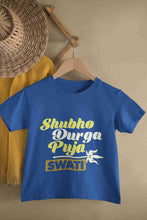 Load image into Gallery viewer, Custom Name Shubo Durga Puja Half Sleeves T-Shirt For Girls -KidsFashionVilla
