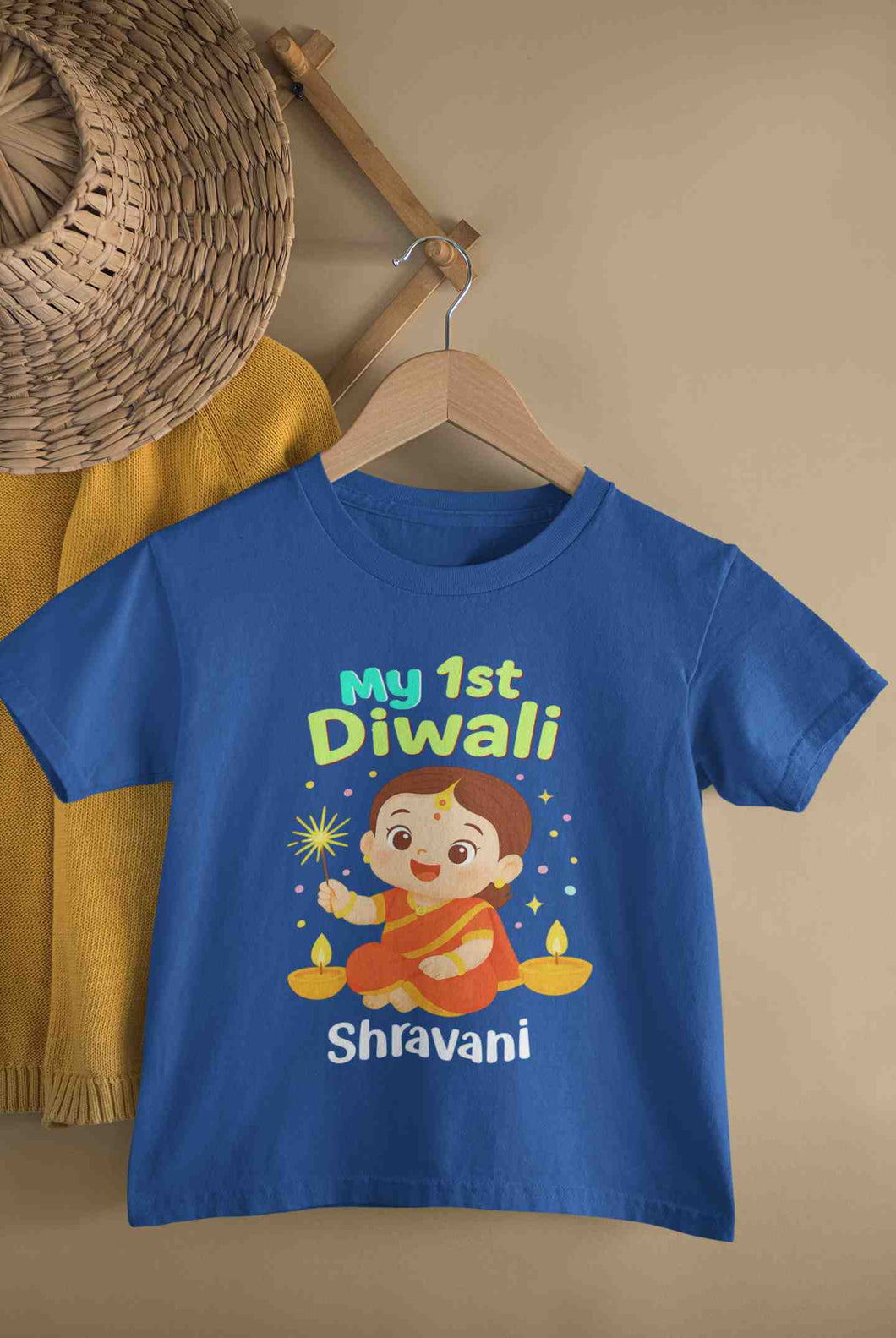 Custom Name My 1st Diwali Half Sleeves T-Shirt For Girls -KidsFashionVilla