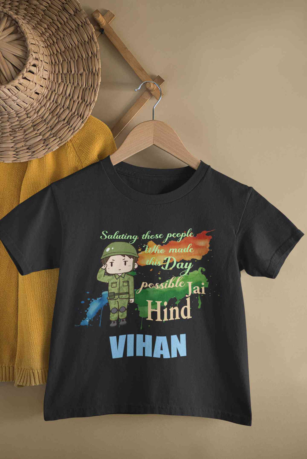 Custom Name Saluting Those People Who Made This Day Possible Jai Hind Independence Day Half Sleeves T-Shirt for Boy-KidsFashionVilla