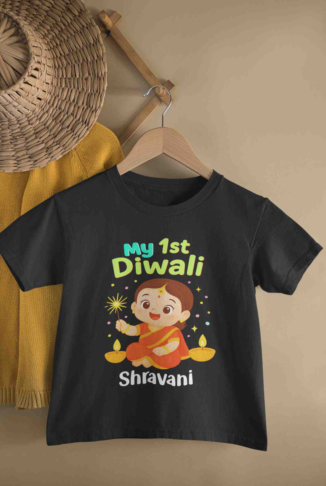 Custom Name My 1st Diwali Half Sleeves T-Shirt For Girls -KidsFashionVilla