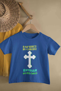 Custom Name And Date Baptised In Christ Christening Day Baptism Half Sleeves T-Shirt for Boy-KidsFashionVilla