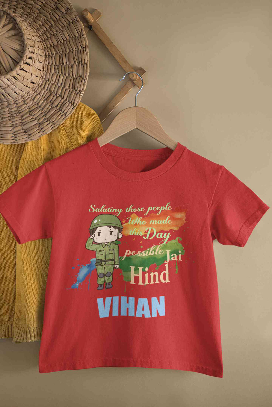 Custom Name Saluting Those People Who Made This Day Possible Jai Hind Independence Day Half Sleeves T-Shirt for Boy-KidsFashionVilla