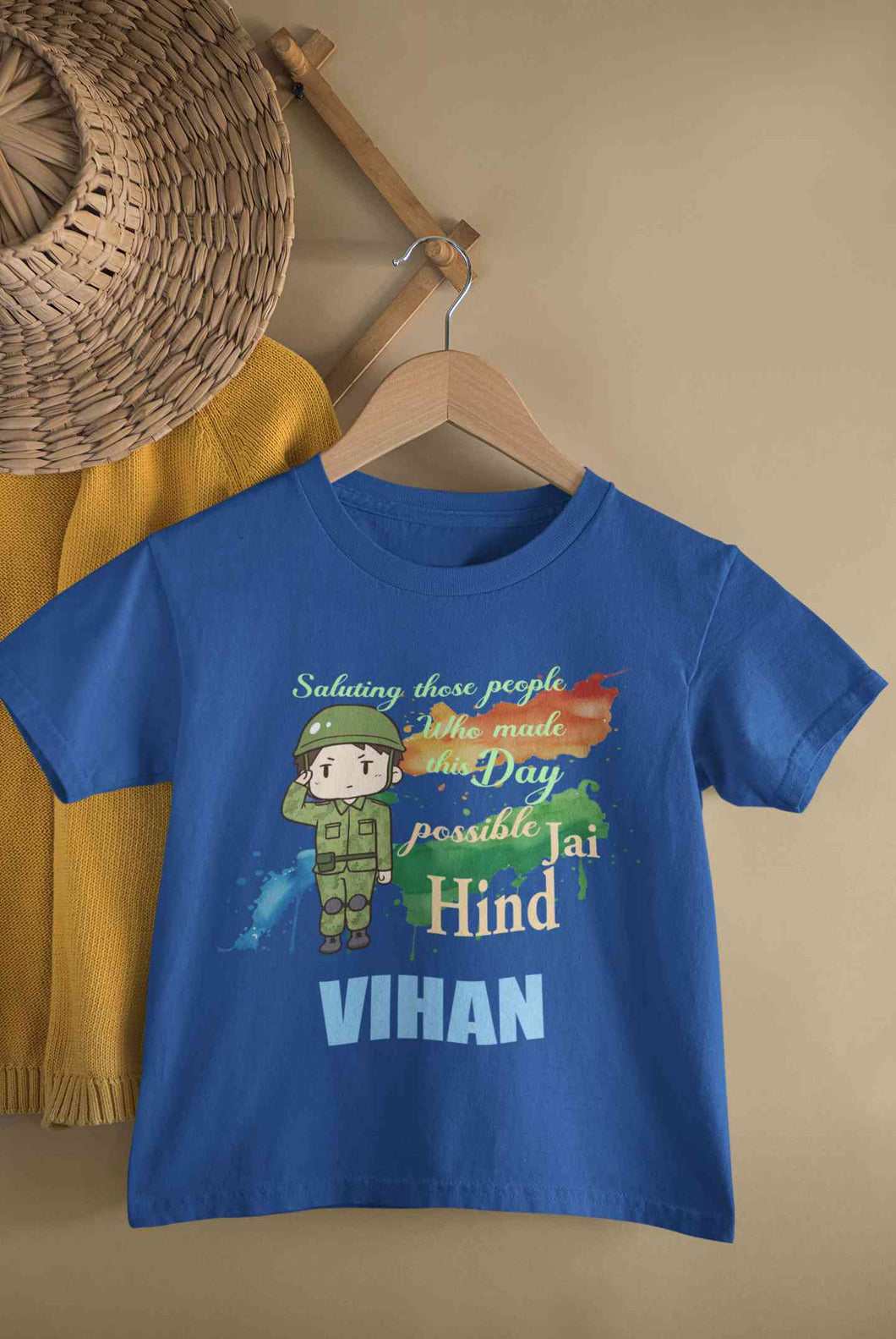 Custom Name Saluting Those People Who Made This Day Possible Jai Hind Independence Day Half Sleeves T-Shirt for Boy-KidsFashionVilla