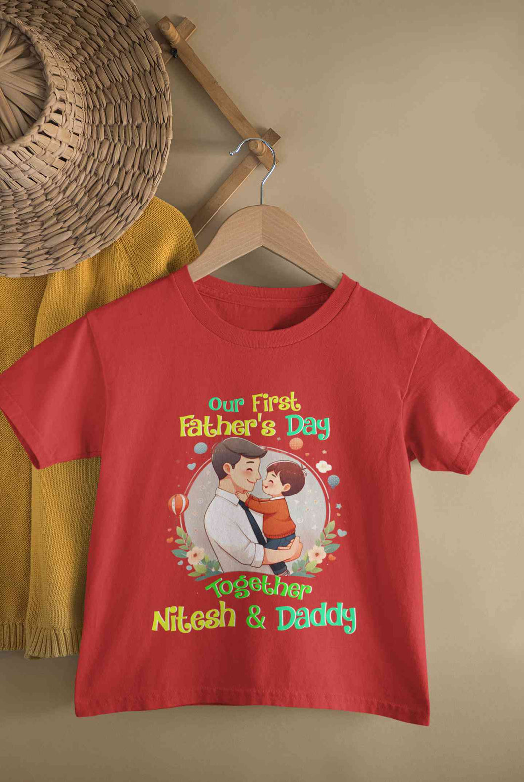 Custom Name Our First Father Day Half Sleeves T-Shirt for Boy-KidsFashionVilla