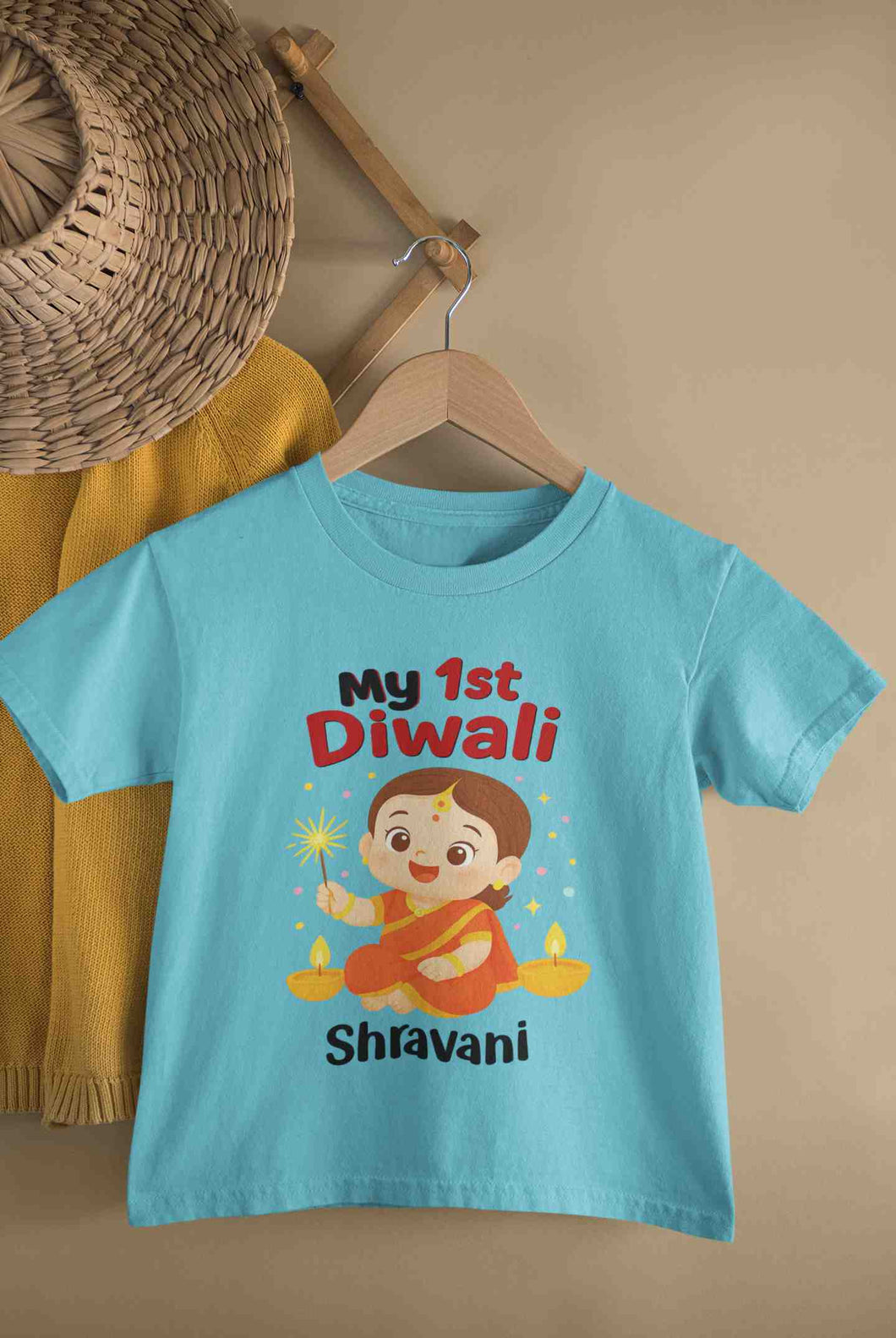 Custom Name My 1st Diwali Half Sleeves T-Shirt For Girls -KidsFashionVilla