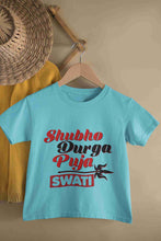 Load image into Gallery viewer, Custom Name Shubo Durga Puja Half Sleeves T-Shirt For Girls -KidsFashionVilla
