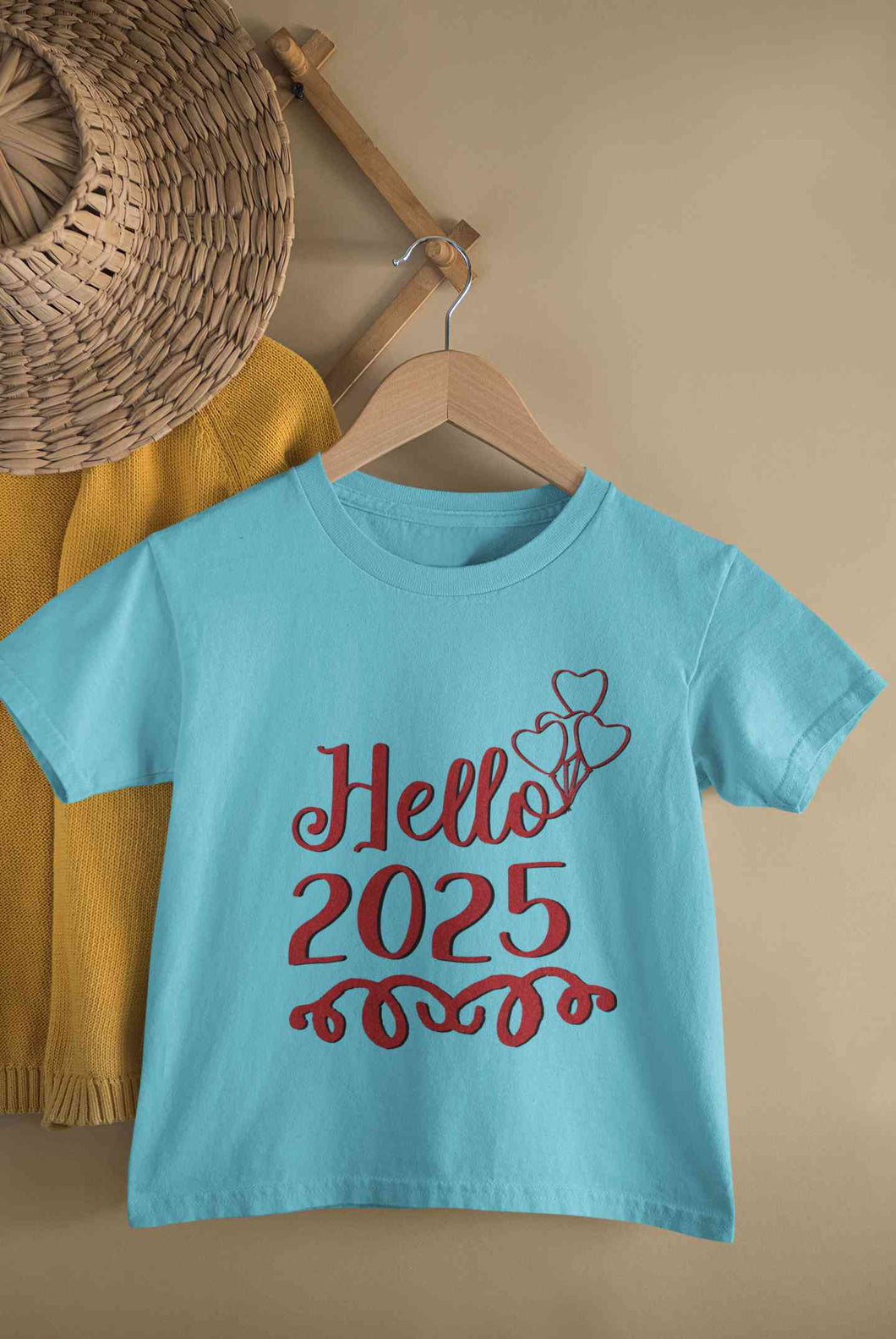 Hello 2025 New Year Half Sleeves T-Shirt For Girls -KidsFashionVilla