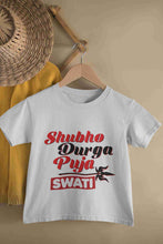 Load image into Gallery viewer, Custom Name Shubo Durga Puja Half Sleeves T-Shirt For Girls -KidsFashionVilla
