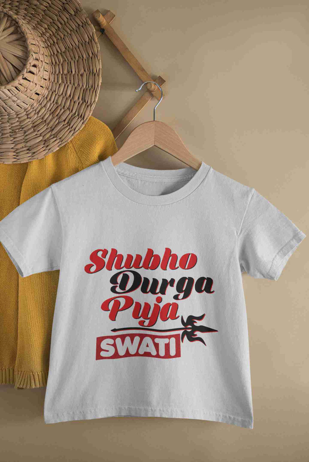 Custom Name Shubo Durga Puja Half Sleeves T-Shirt For Girls -KidsFashionVilla