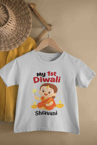Custom Name My 1st Diwali Half Sleeves T-Shirt For Girls -KidsFashionVilla